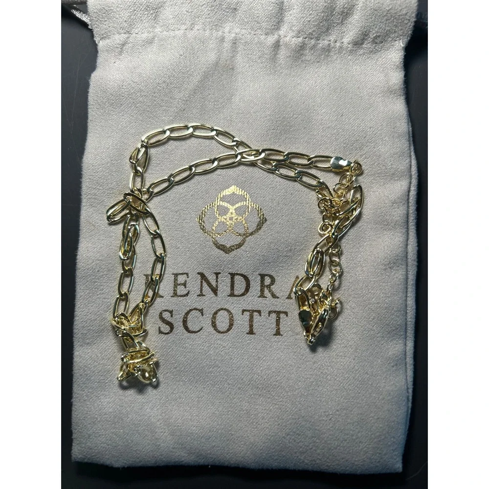 Kendra‎ Scott Gold Tone Paperclip Chain Necklace with Logo Charm and Dust Bag